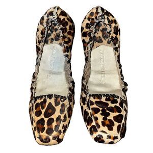 Jack Rogers Square Toe Ballet Flats Leather Calf Hair Leopard Shoes